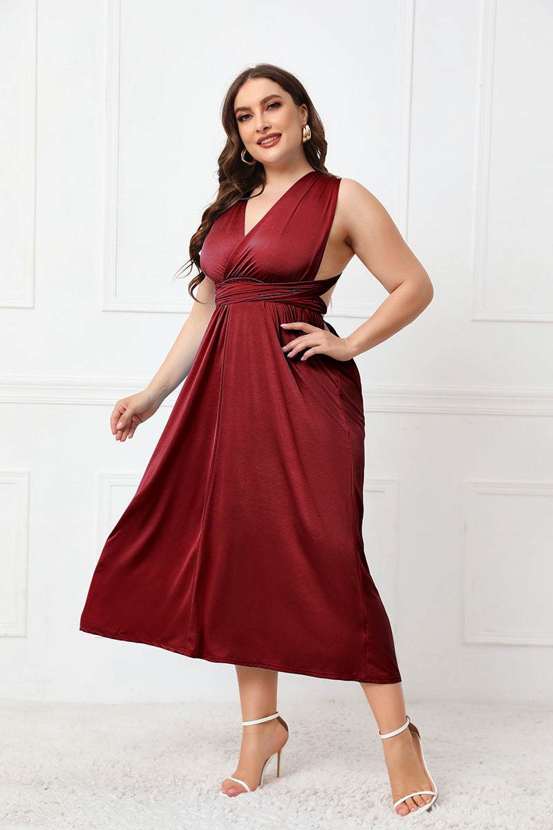 Plus Size Tied Surplice Sleeveless Midi Dress